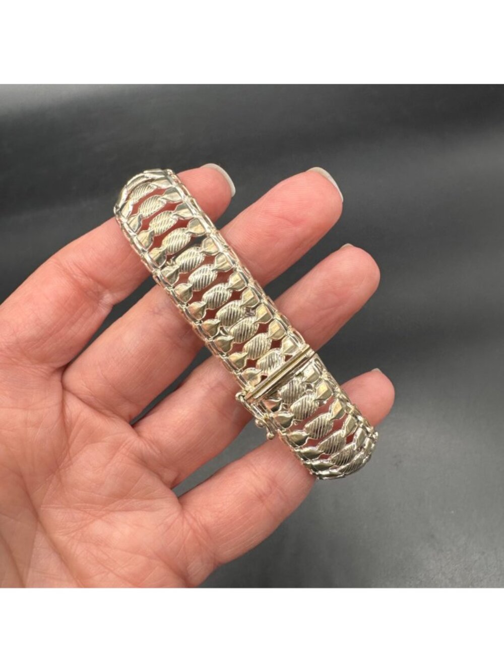 Vintage Sterling Silver Bracelet Milor Italy 925 Intricate Link Chain Retro - Picture 7 of 10